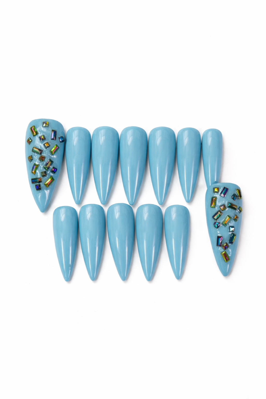 Blue Crystal Press On Nails