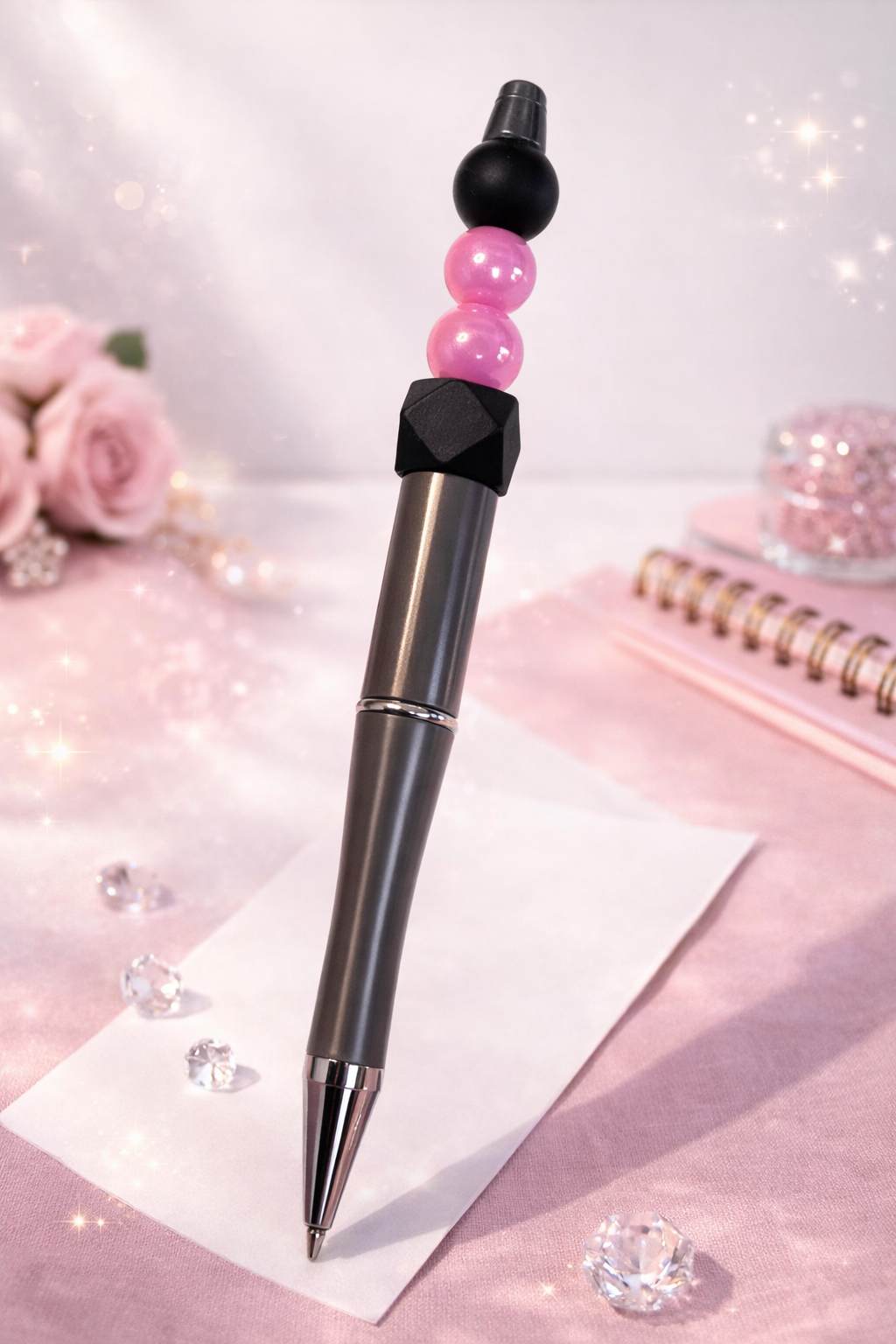 Blush & Gun Metal Beaded Pen