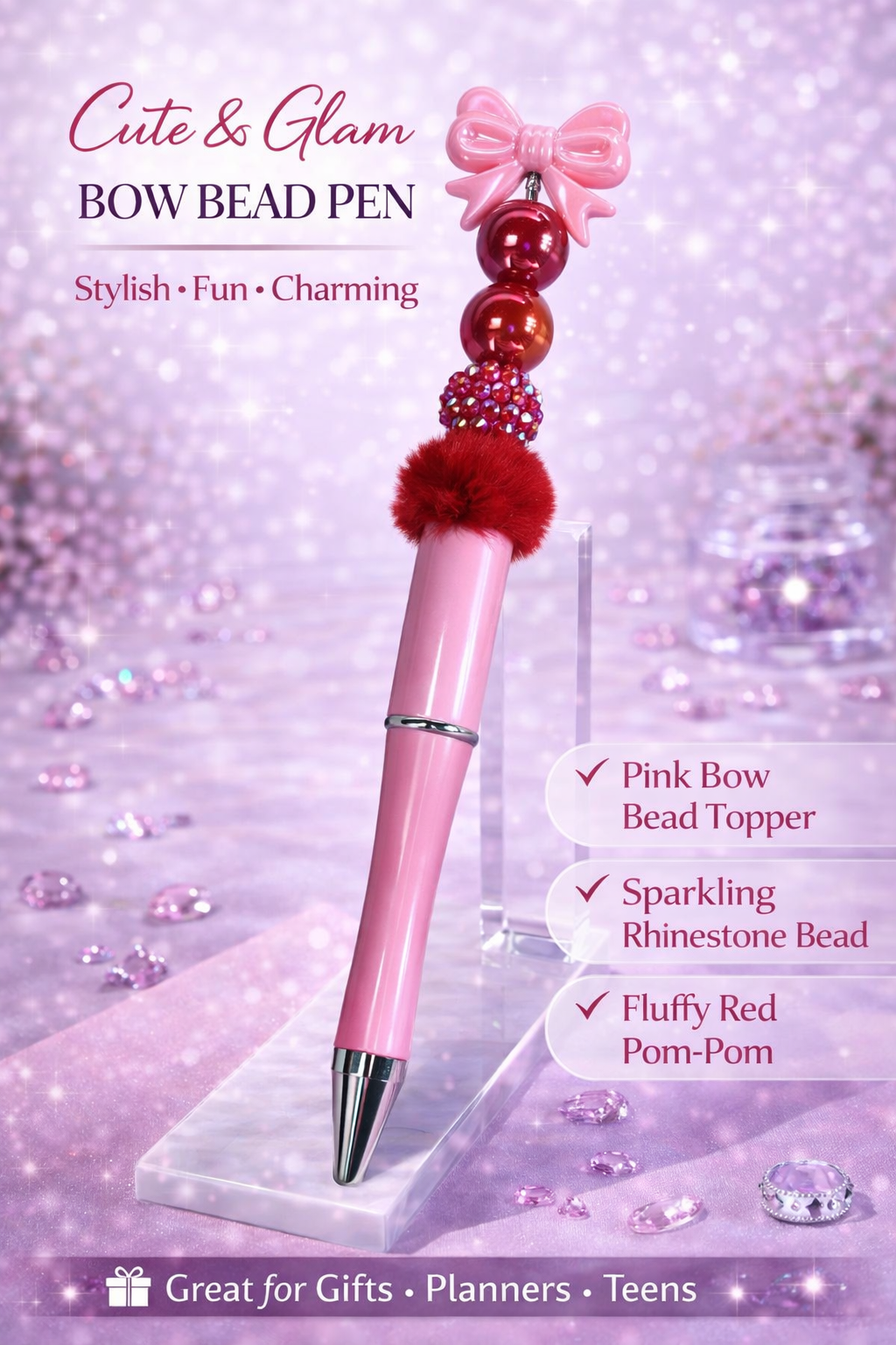 Cute & Glam Bow Bead Pen