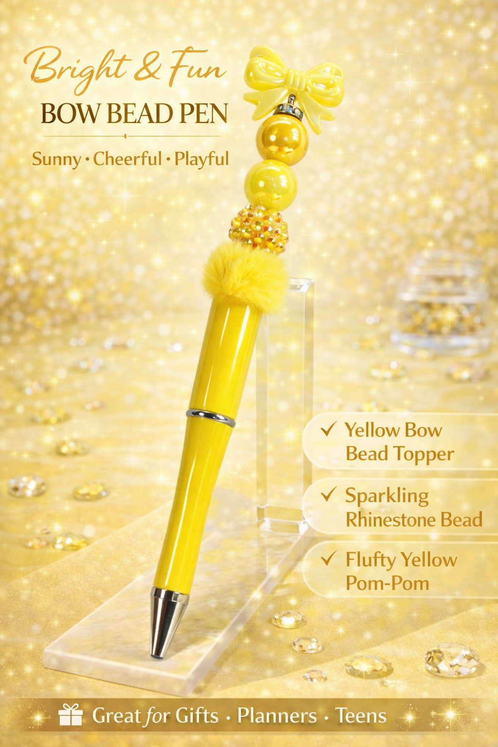 Bright & Fun Yellow Bow Bead Pen