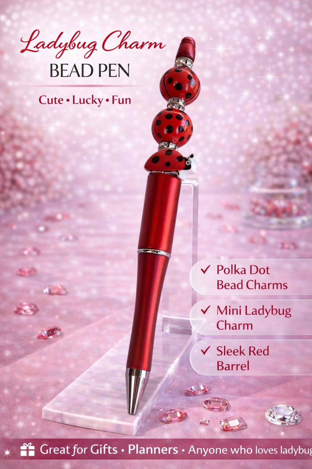 Ladybug Charm Bead Pen
