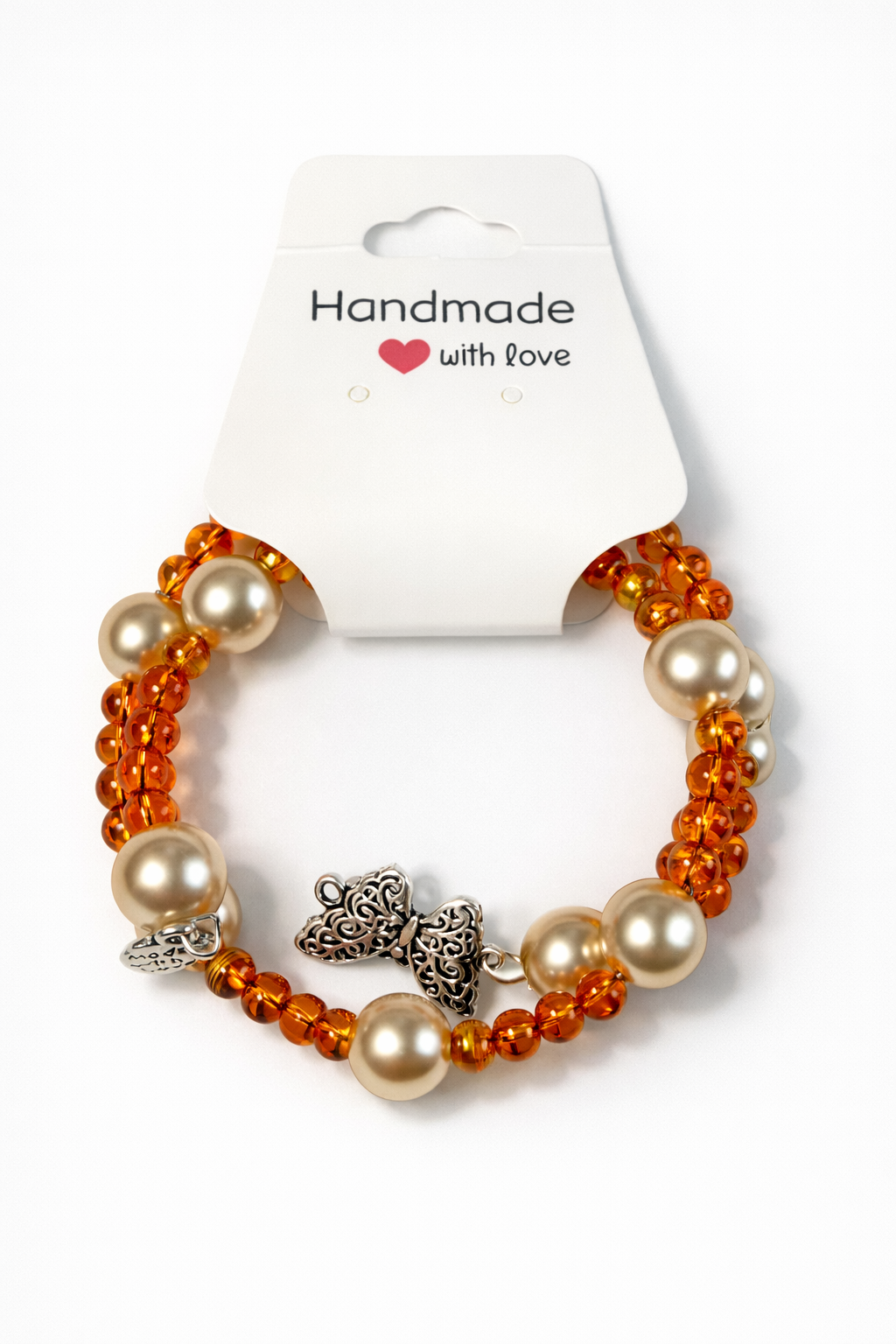 Golden Amber Butterfly Charm Bracelet